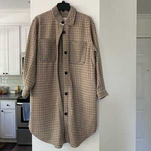 GB Plaid Button-Up Tunic Heavy Cardigan Jacket, M
